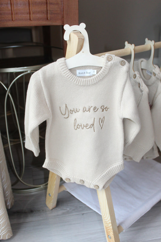 Buttoned Flat Knit Romper - Beige