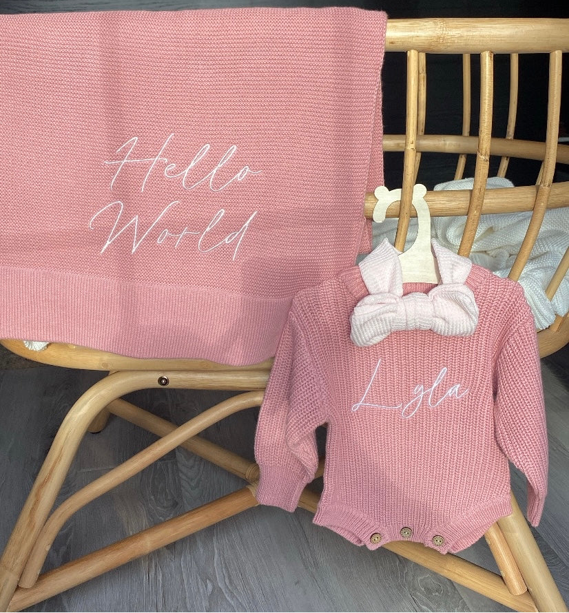 Buttoned Chunky Knit Romper - Dusky Pink