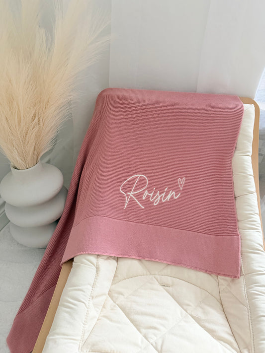 Plain Knit Blanket - Dusky Pink