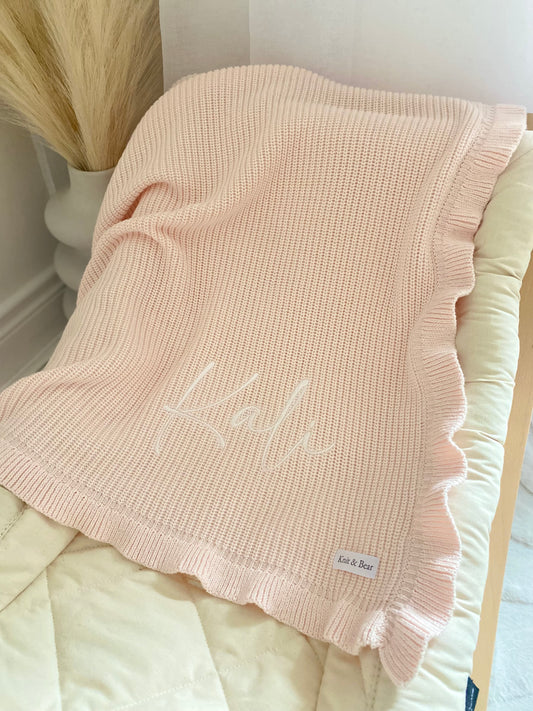 Frill Knit Blanket - Baby Pink