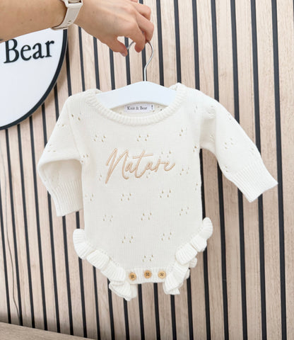 Pointelle Frill Romper - Milk White