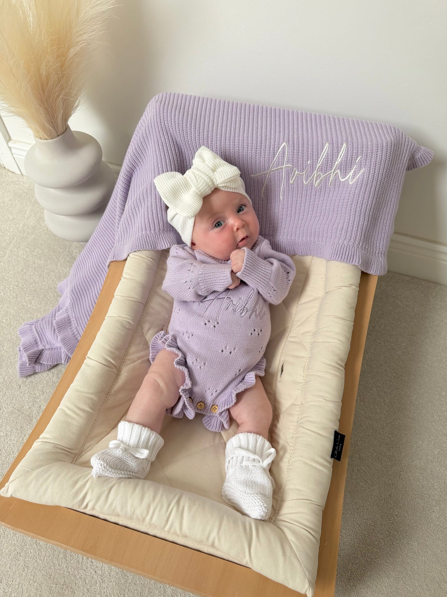 Pointelle Frill Romper - Soft Lilac