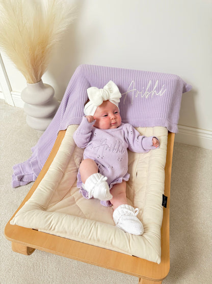 Pointelle Frill Romper - Soft Lilac