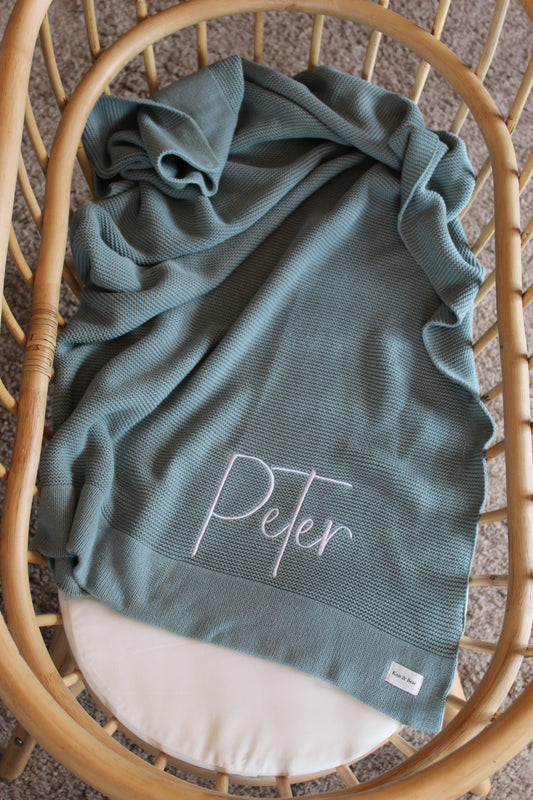 Plain Knit Blanket - Sage