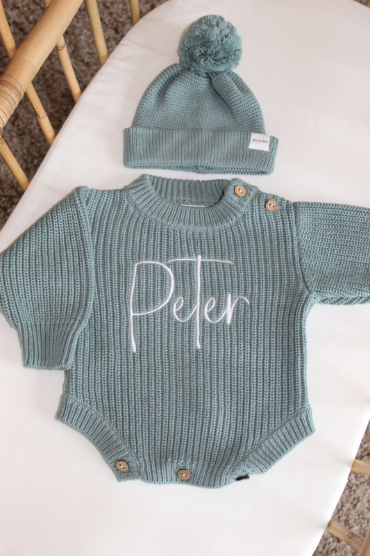 The Sage Beanie Bundle - Sage Chunky Knit Romper