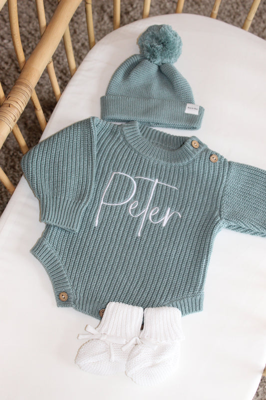 Chunky Knit Romper - Sage