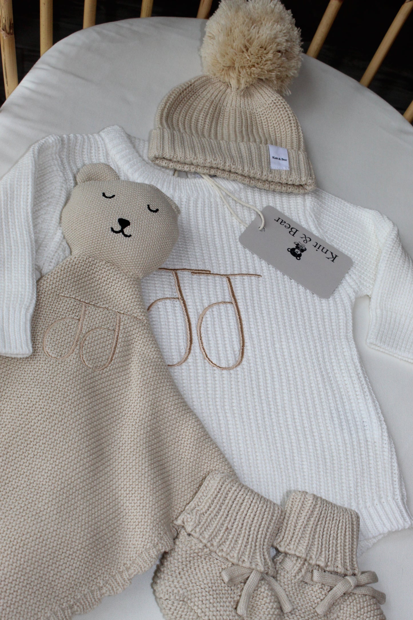 The Beige Beanie Bundle - White Chunky Knit Romper