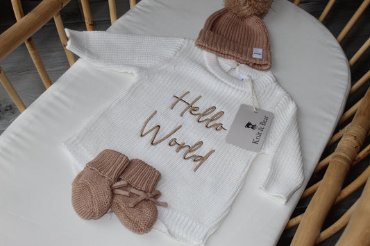 The Brown Beanie Bundle - White Chunky Knit Romper