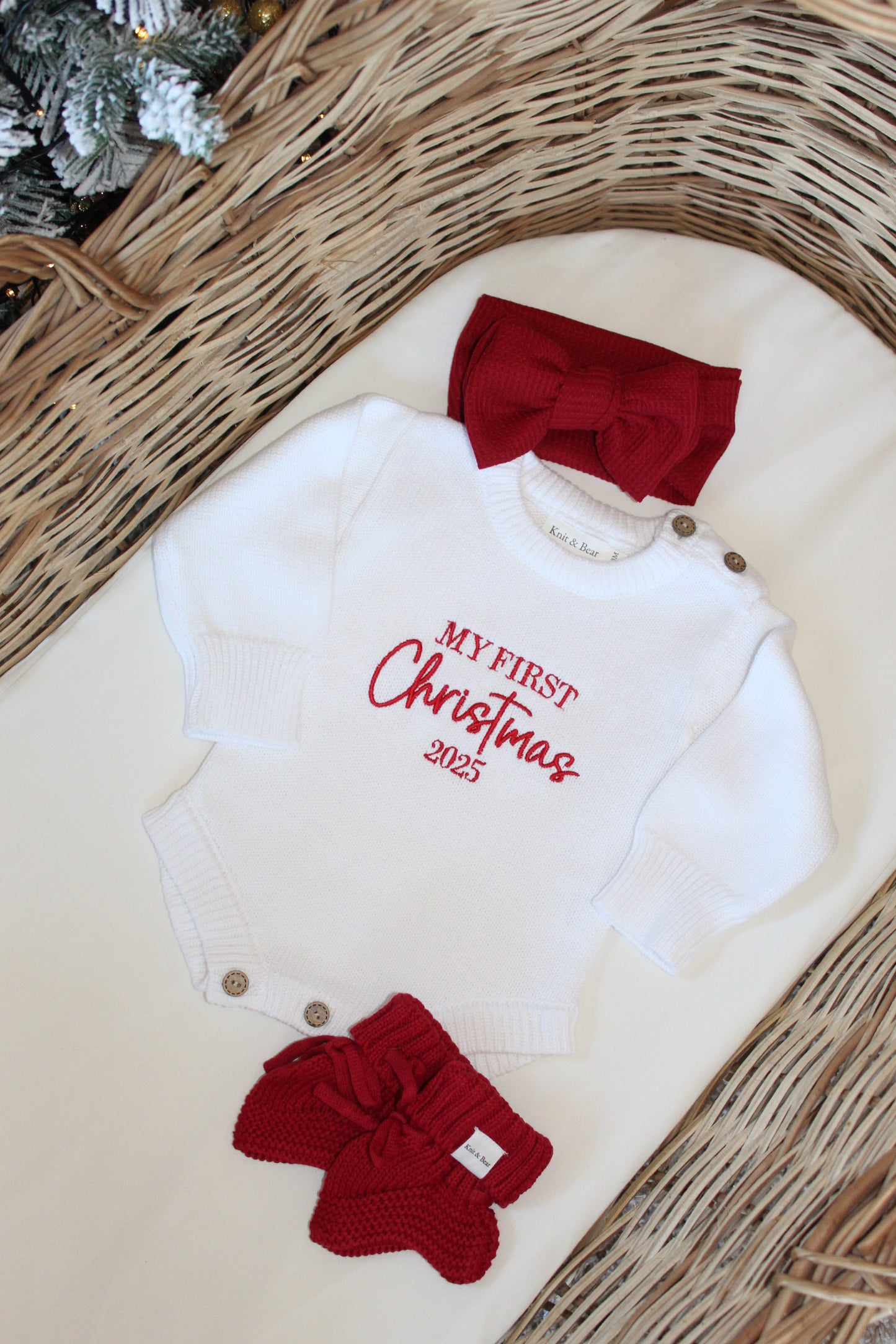 Ribbed Bow Headband - Christmas Red