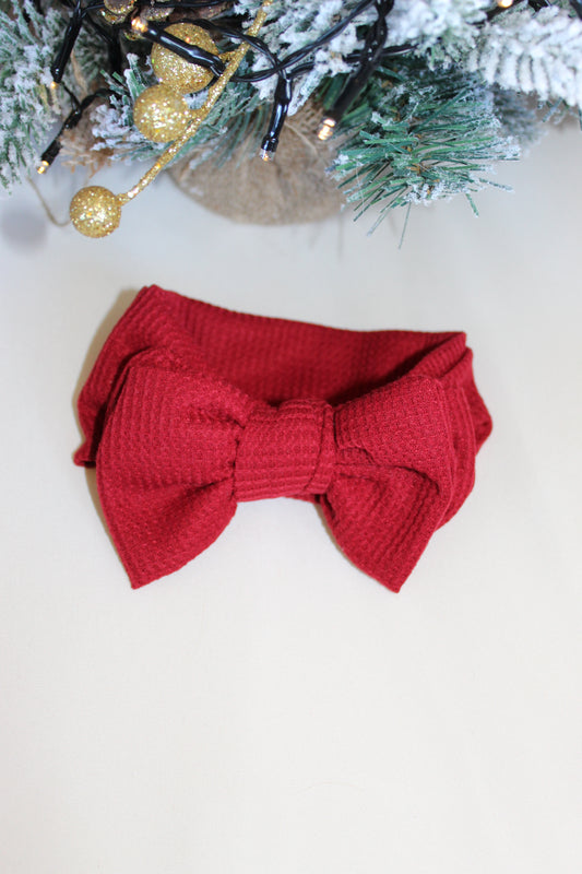 Ribbed Bow Headband - Christmas Red