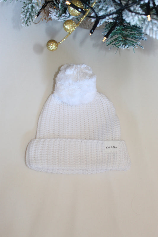 Beanie - White Chunky Knit