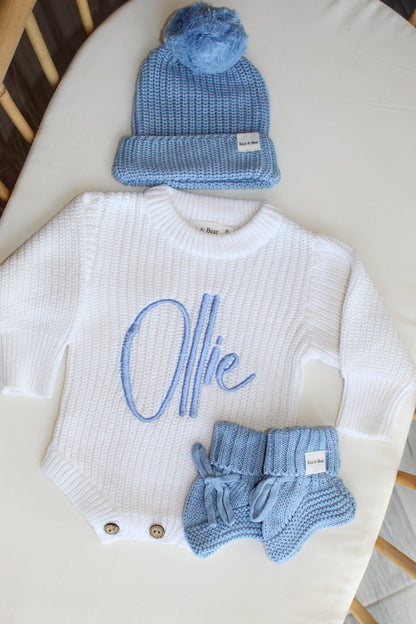 Buttoned Chunky Knit Romper - White