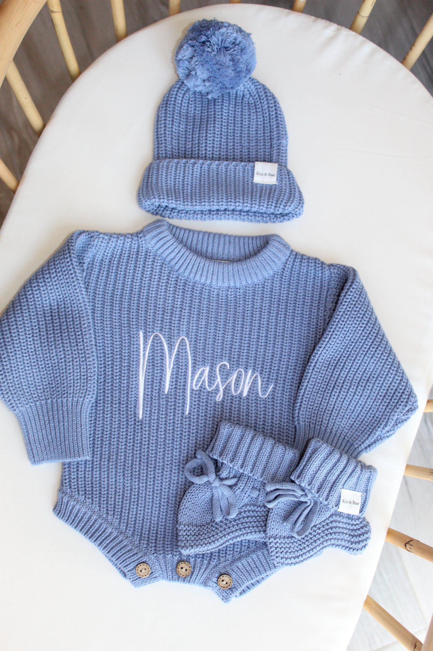 Buttoned Chunky Knit Romper - Deep Blue