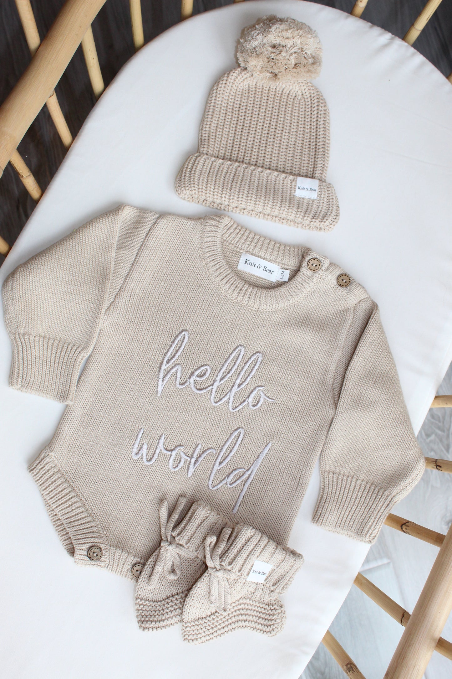 Buttoned Flat Knit Romper - Beige