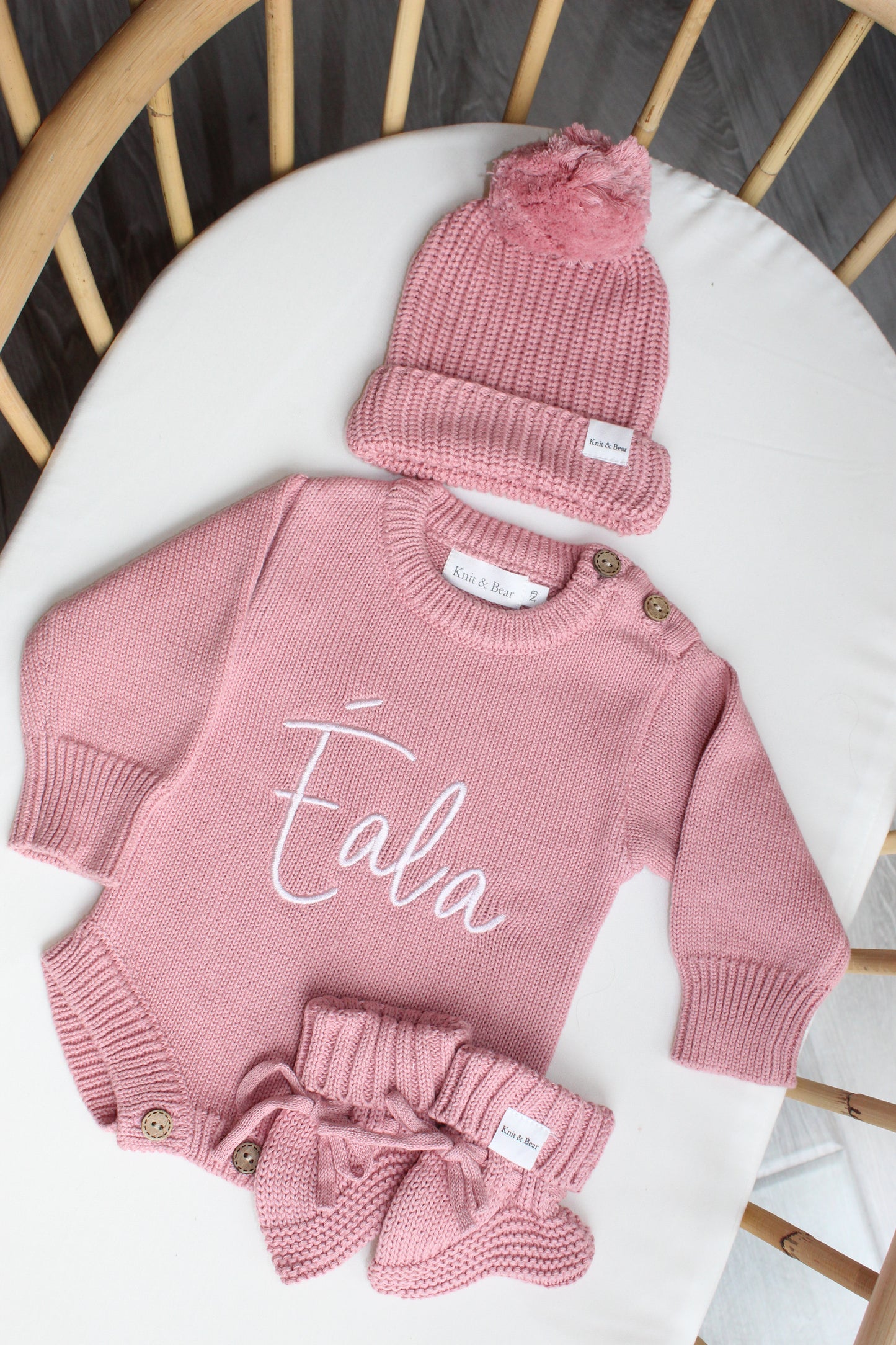 Buttoned Flat Knit Romper - Dusky Pink