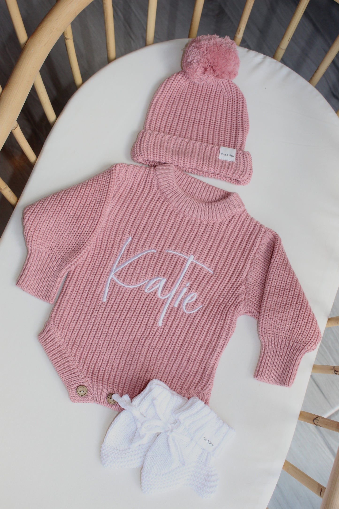 Buttoned Chunky Knit Romper - Dusky Pink