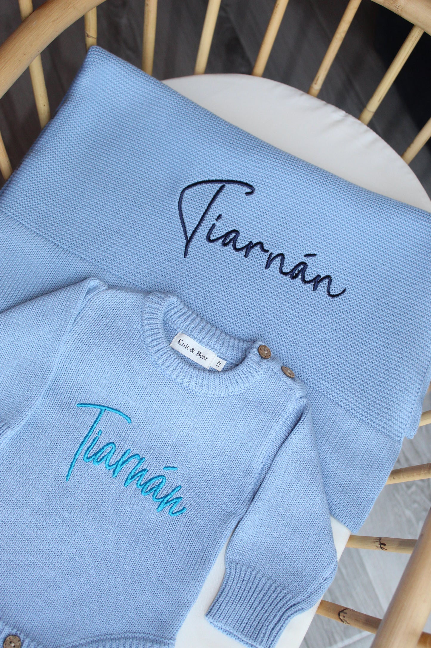 Buttoned Flat Knit Romper - Light Blue