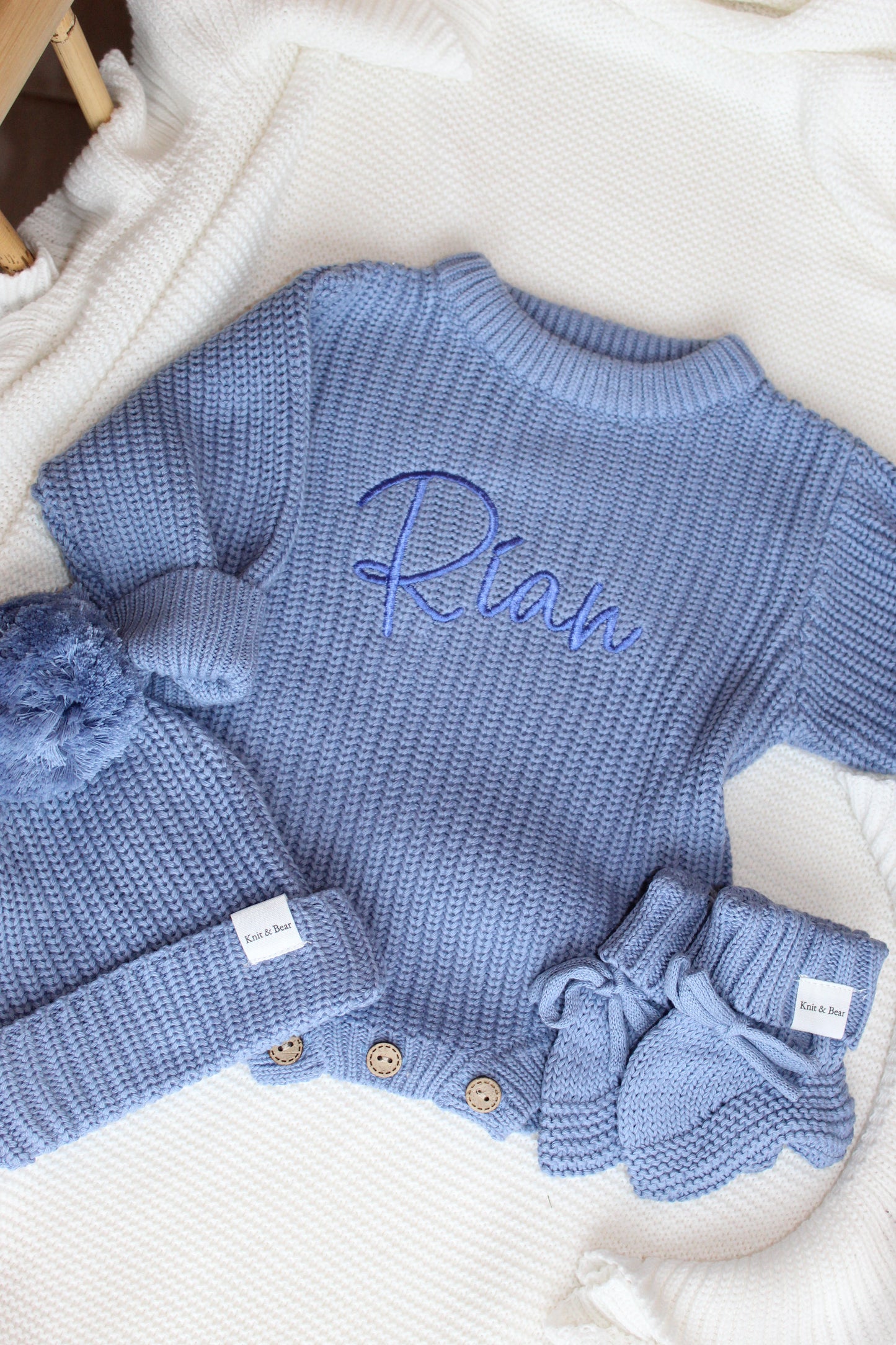 Buttoned Chunky Knit Romper - Deep Blue