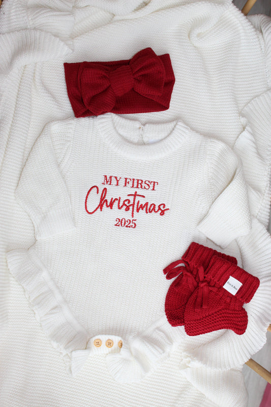 My First Christmas - Frill Knit Romper
