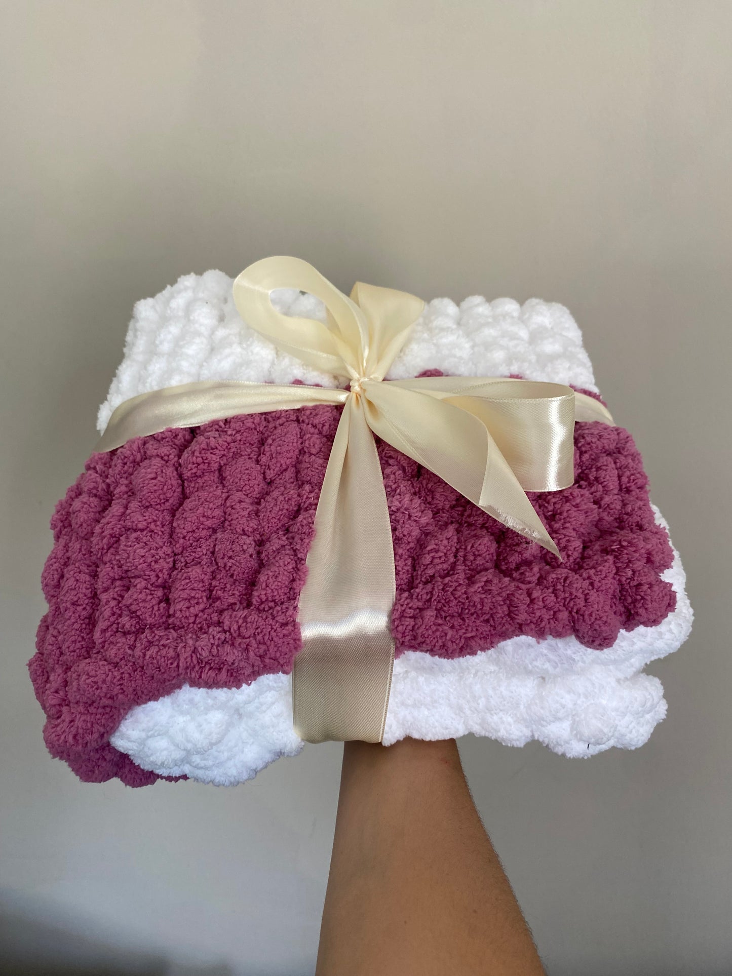 Handmade Chunky Knit Blanket - Eggplant & White