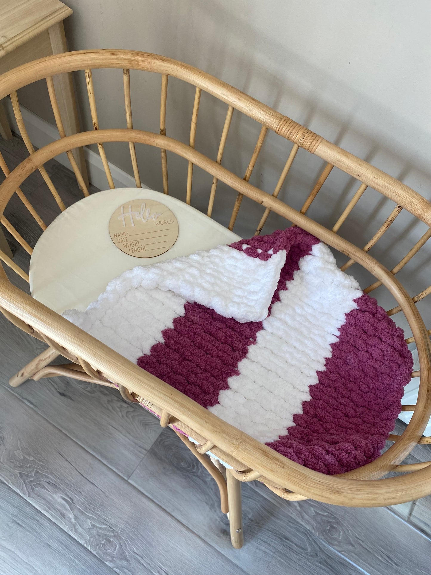 Handmade Chunky Knit Blanket - Eggplant & White