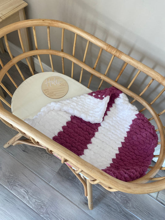 Handmade Chunky Knit Blanket - Eggplant & White