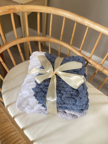 Handmade Chunky Knit Blanket - Grey & White