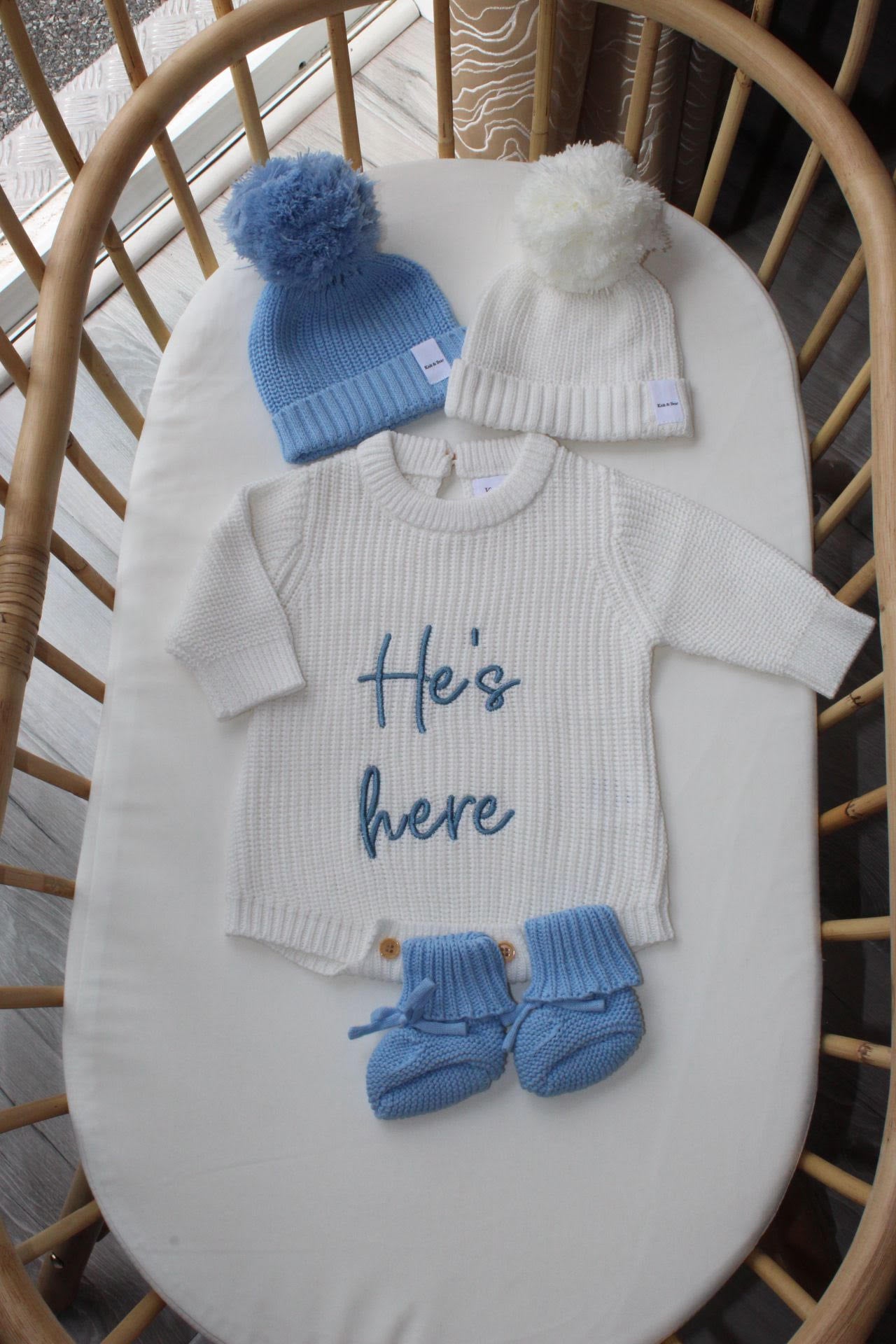 The Blue Beanie Bundle - White Chunky Knit Romper
