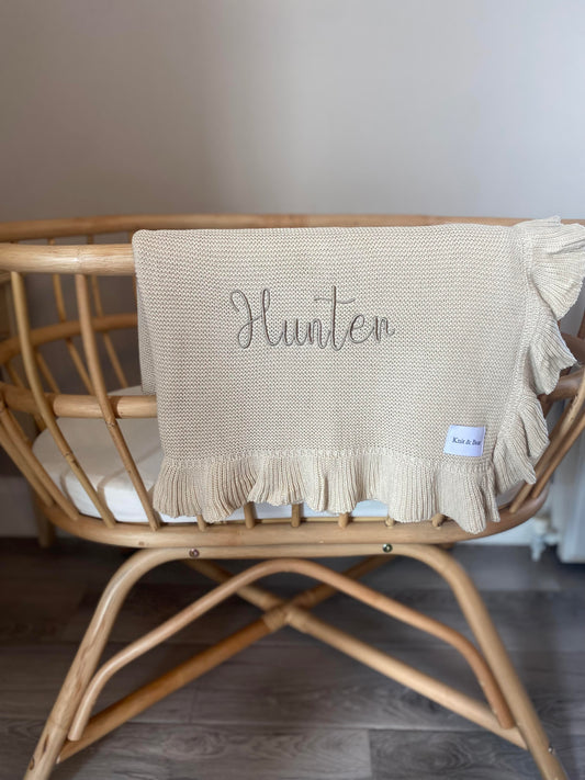 Frill Knit Blanket - Beige