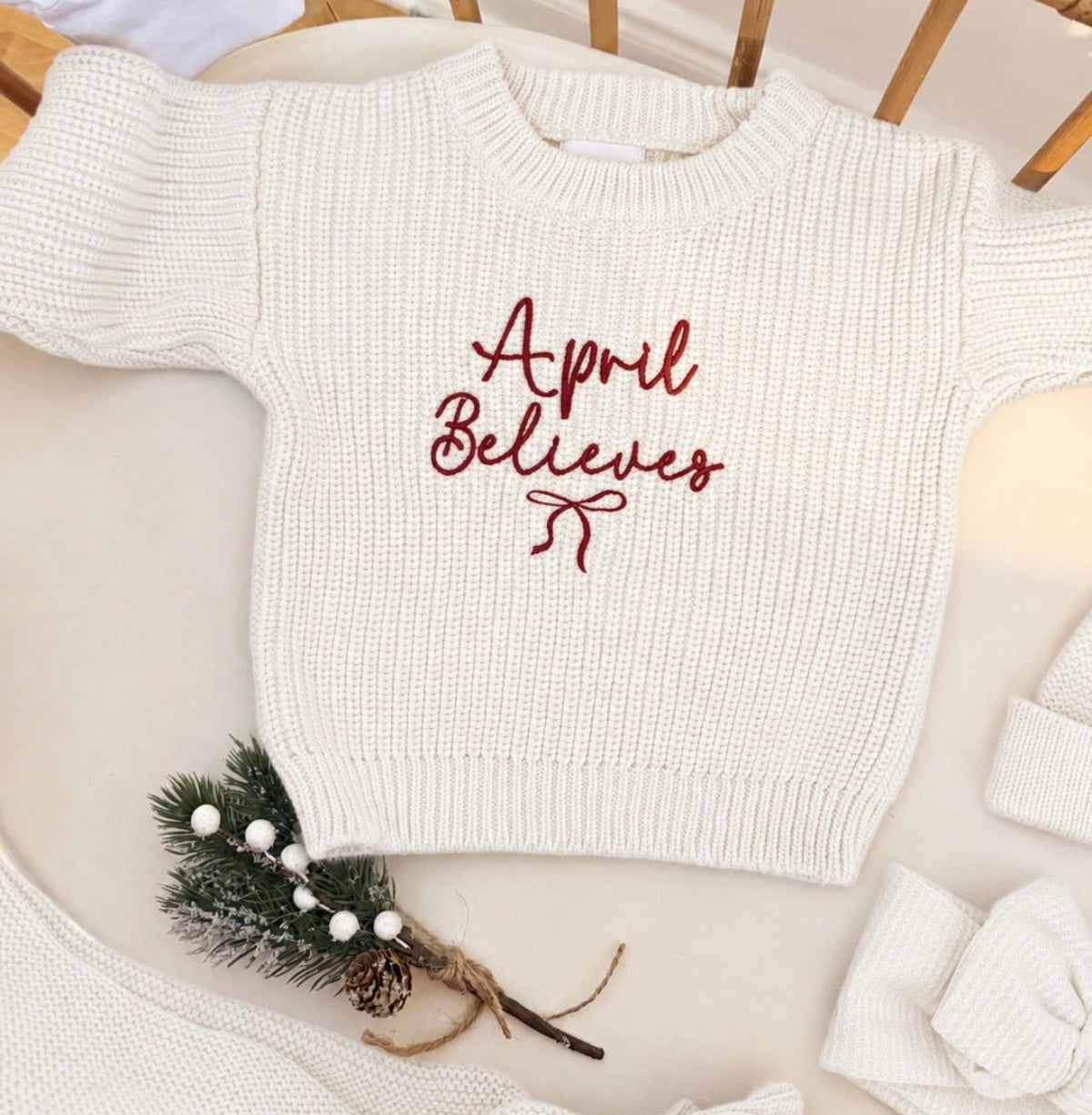 Chunky Knit Christmas Sweater - Personalised (Milk White)