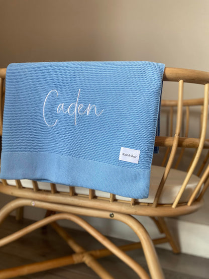 Plain Knit Blanket - Baby Blue