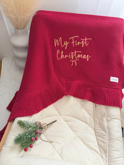My First Christmas Frill Blanket - Deep Red