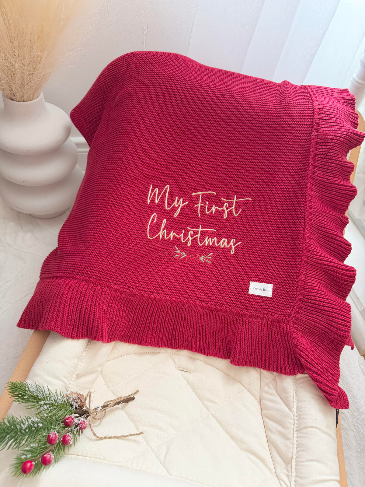My First Christmas Frill Blanket - Deep Red