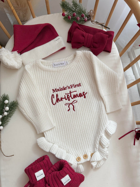 Personalised First Christmas - Frill Knit Romper