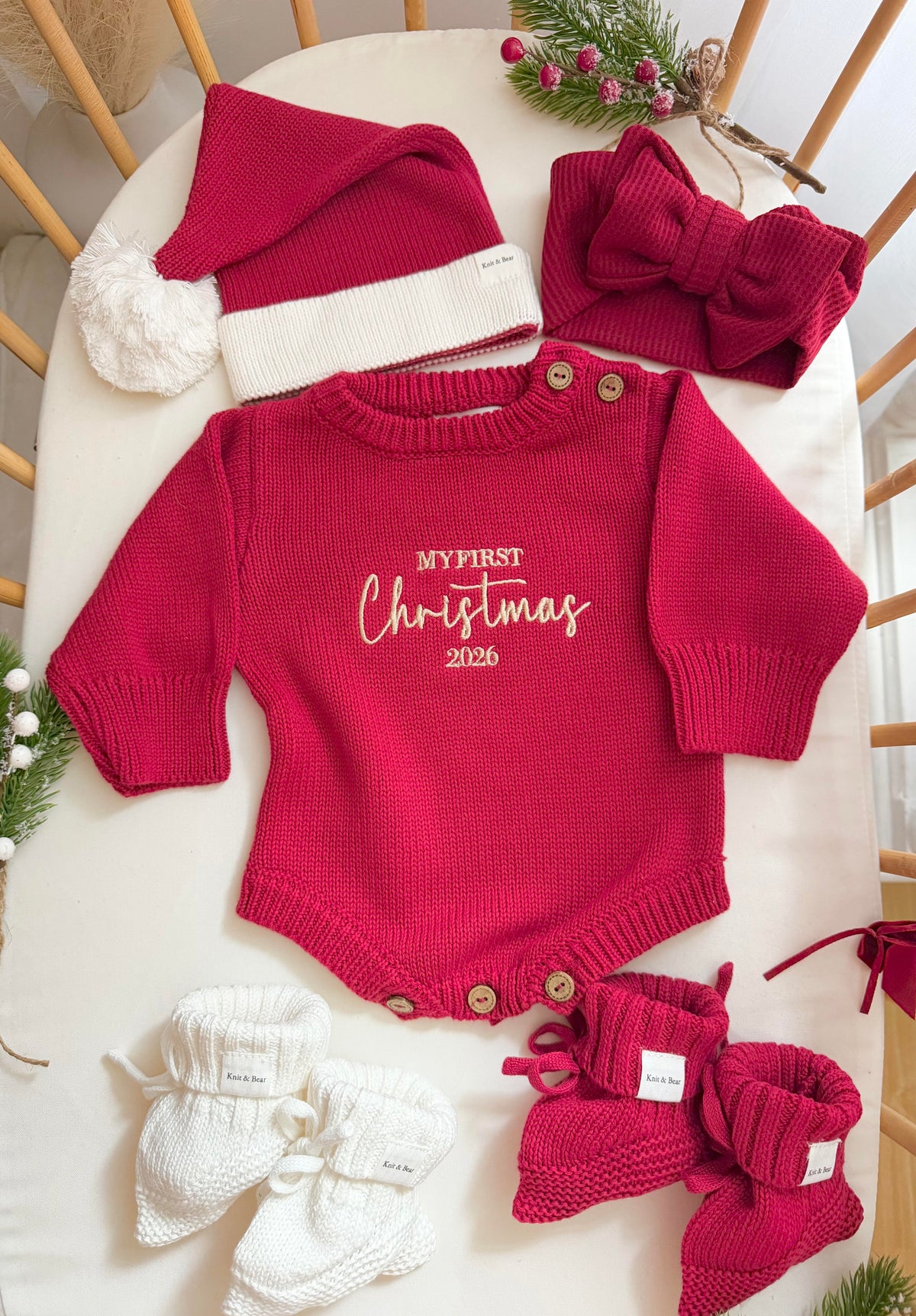 First Christmas Romper - Deep Red