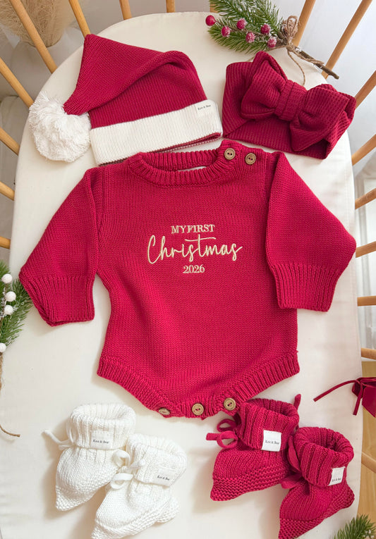 First Christmas Romper - Deep Red
