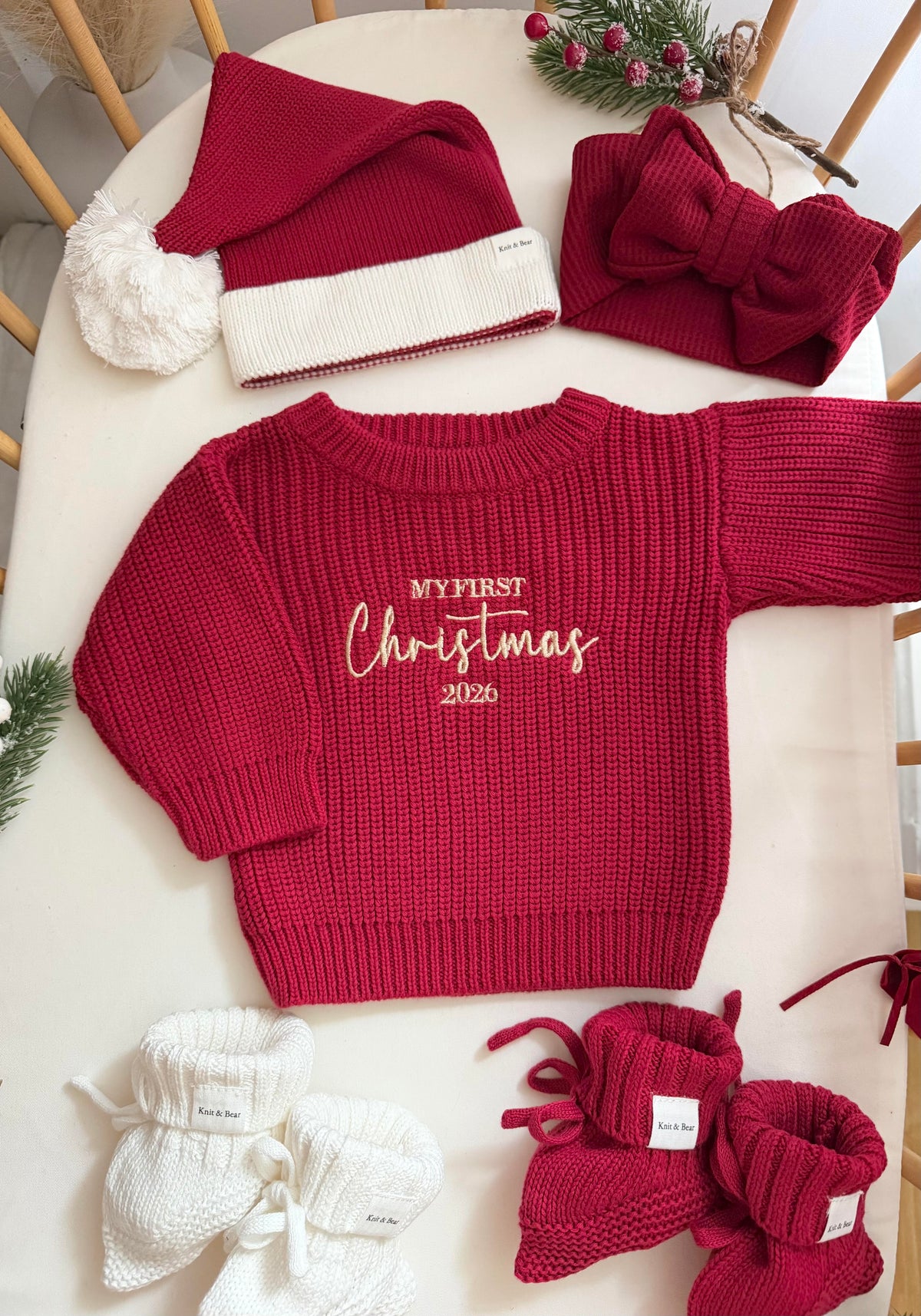 My First Christmas - Chunky Knit Sweater in Deep Red
