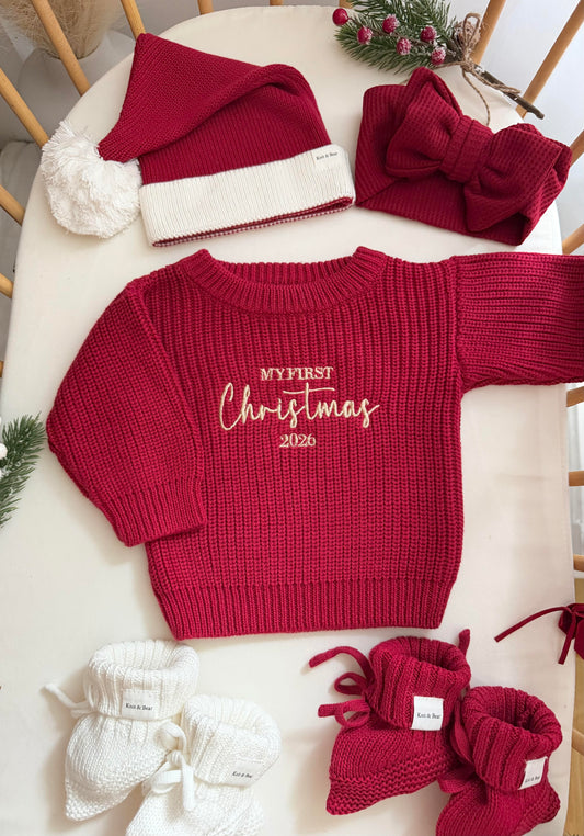 My First Christmas - Chunky Knit Sweater in Deep Red