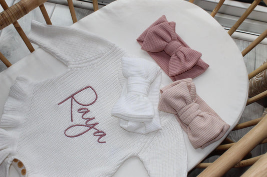 The Ribbed White Headband - White Frill Knit Romper