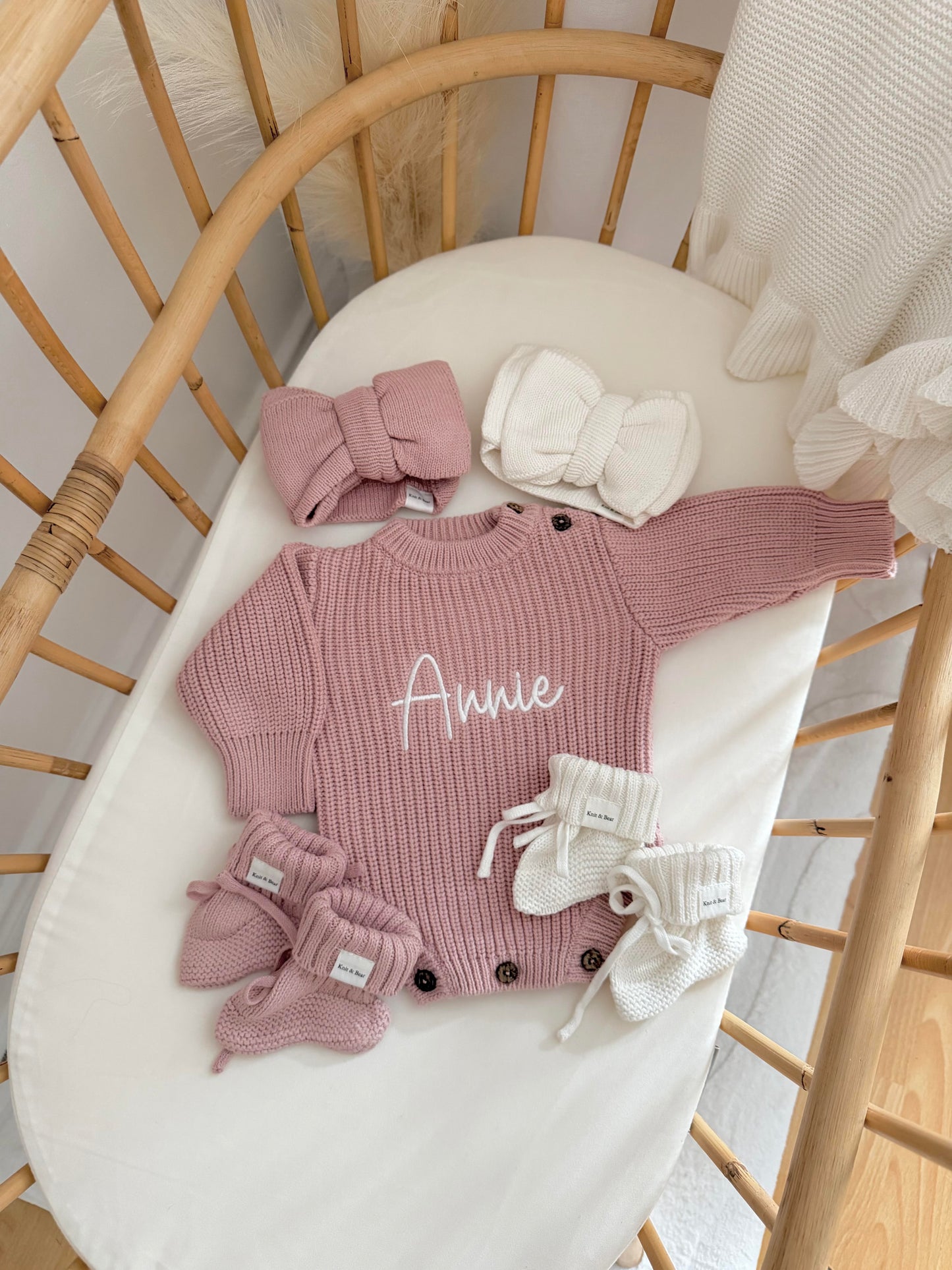 Buttoned Chunky Knit Romper - Dusky Pink c