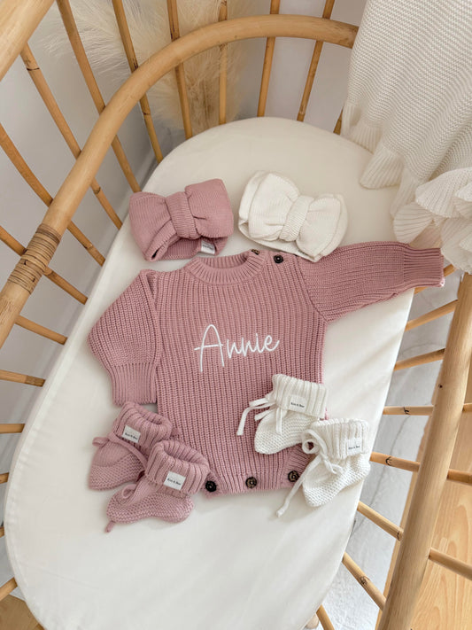Buttoned Chunky Knit Romper - Dusky Pink